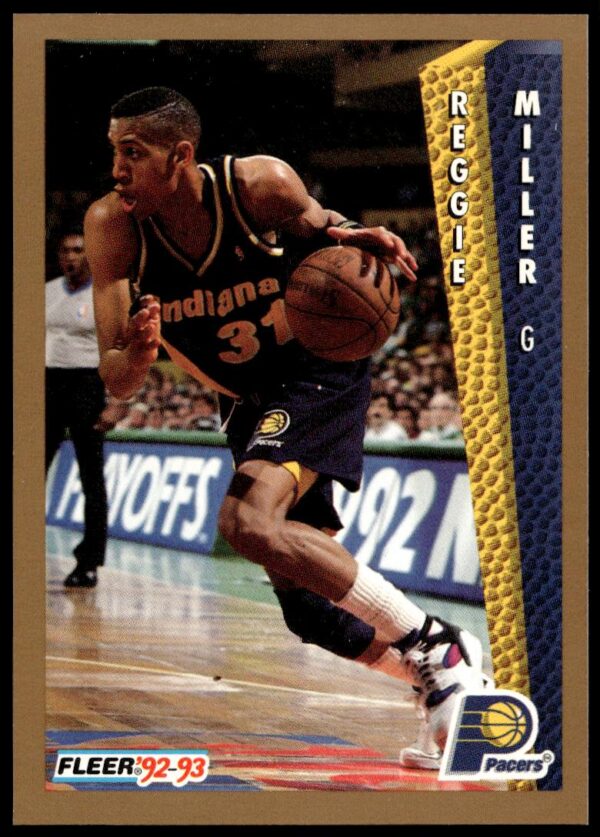 Reggie Miller 1992-93 Fleer card, Indiana Pacers, #91, dynamic action image.