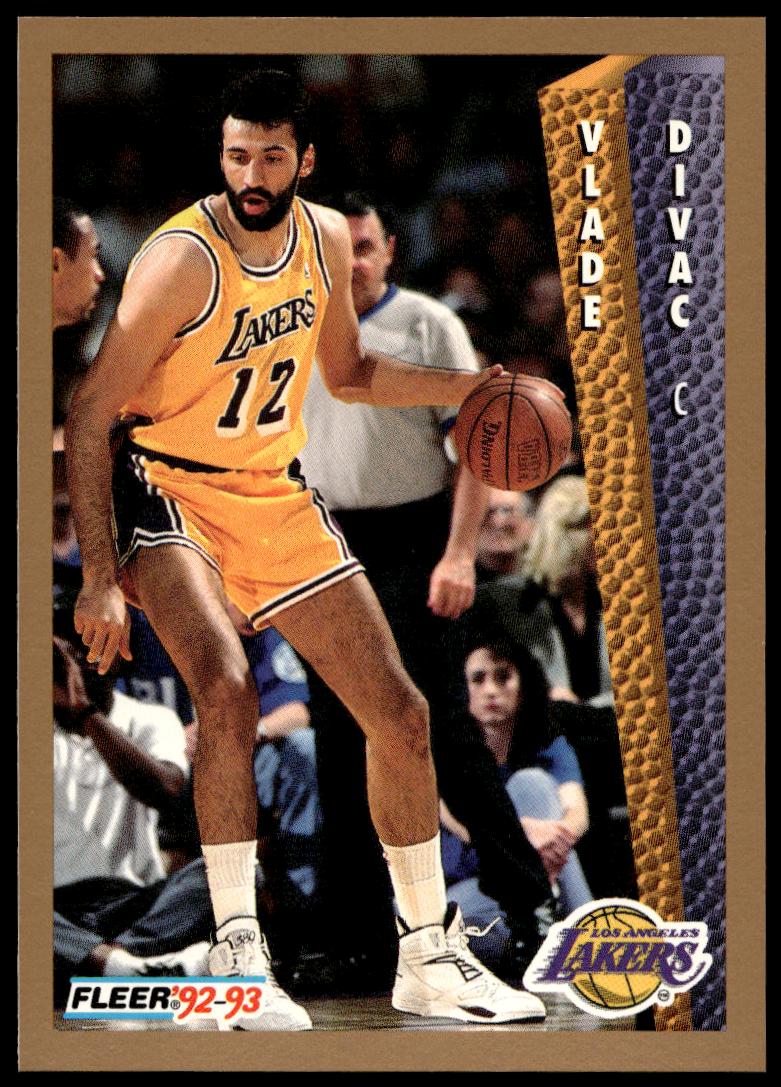 Vlade Divac 1992-93 Fleer Lakers Card #107 Front Action Shot.