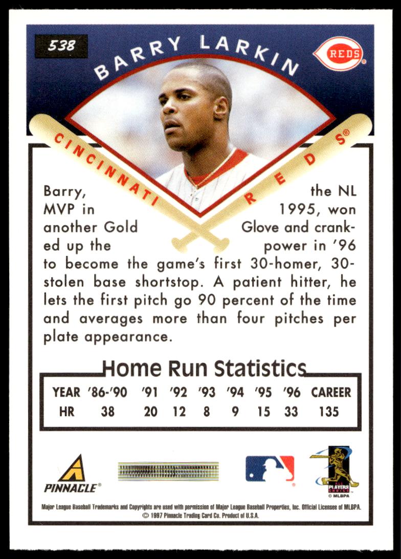 1997 Pinnacle Score Barry Larkin #HR538 (Back)