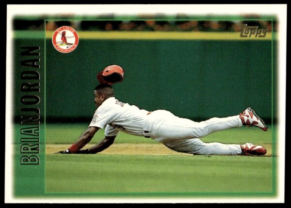 Brian Jordan 1997 Topps Series 2 Card #415 featuring player in action.