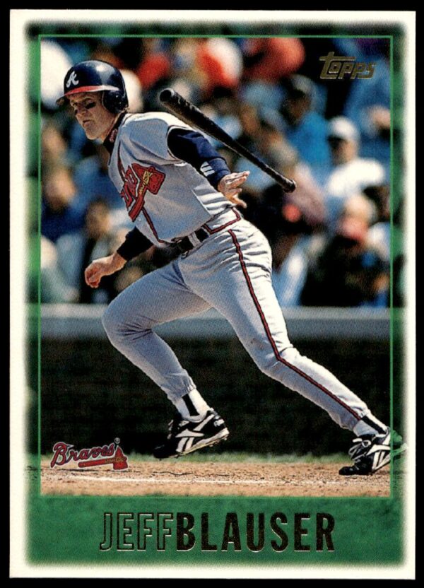 Atlanta Braves Jeff Blauser mid-action on 1997 Topps baseball card #419, Series 2.