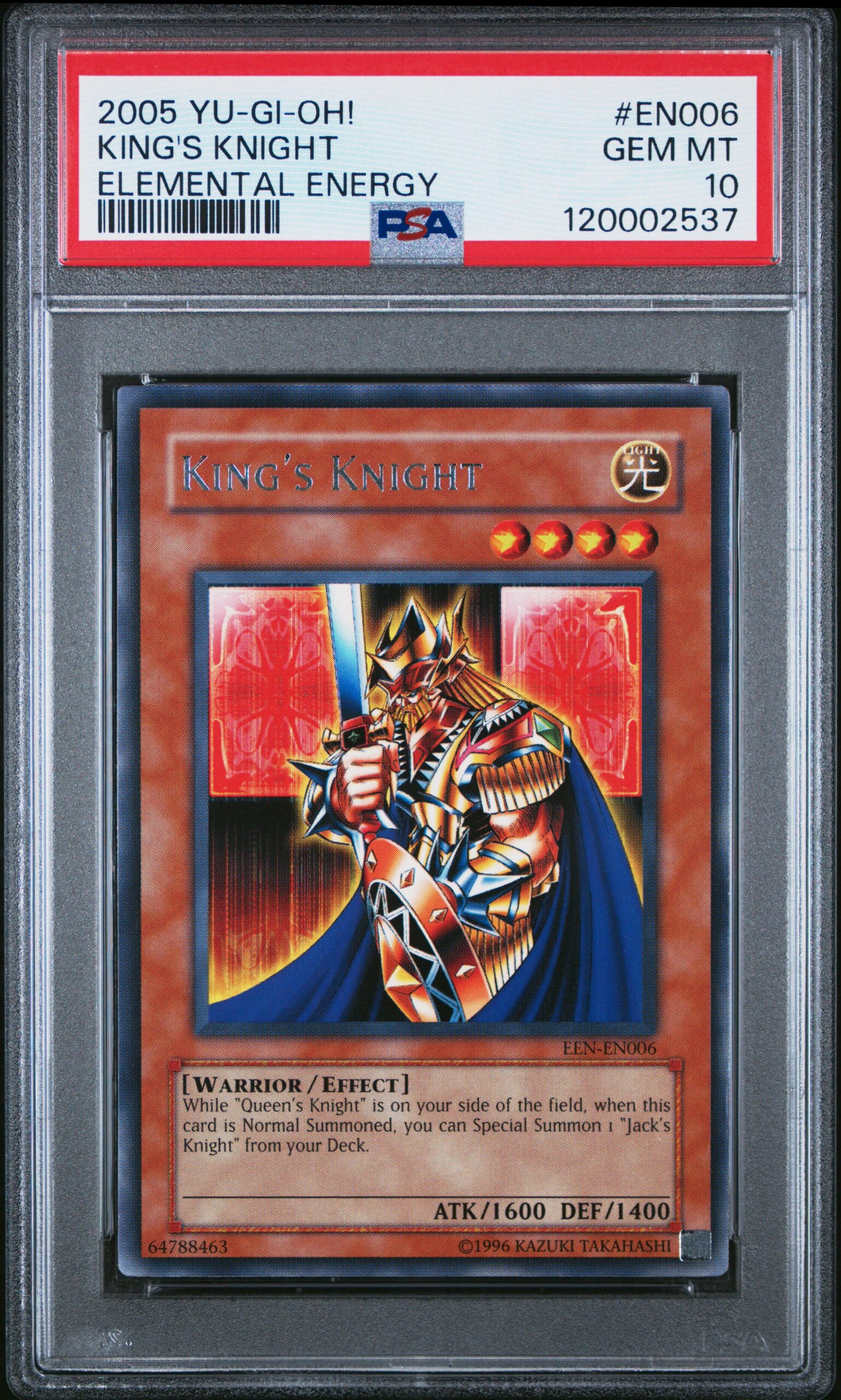 2005 Yu-Gi-Oh! Elemental Energy Kings Knight PSA 10 graded card.