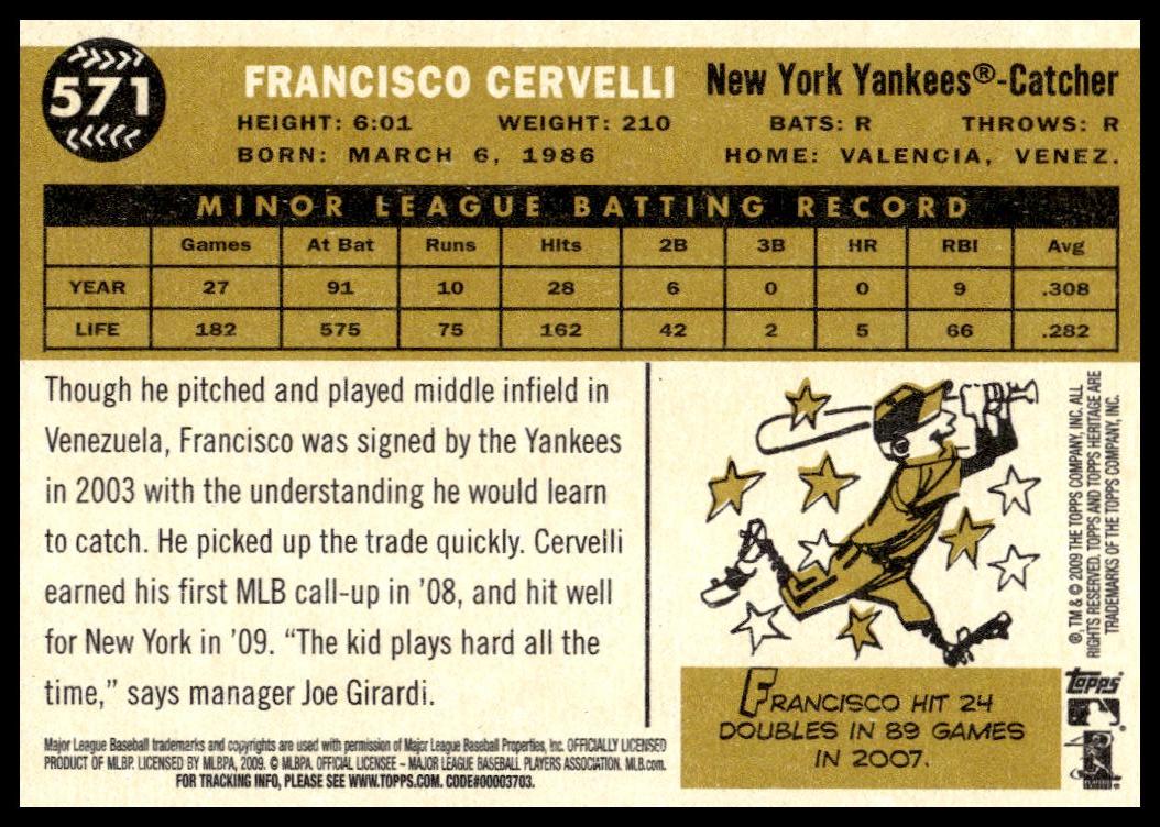 2009 Topps Heritage Francisco Cervelli #571 (Back)