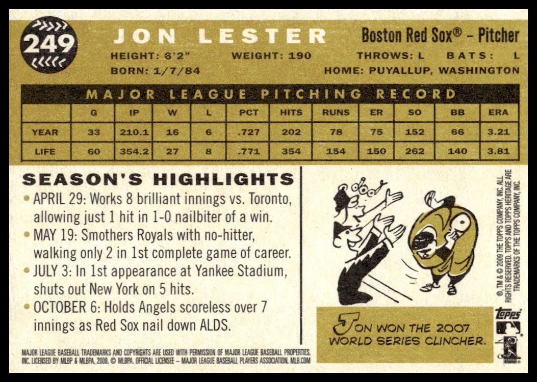 2009 Topps Heritage Jon Lester #249 (Back)