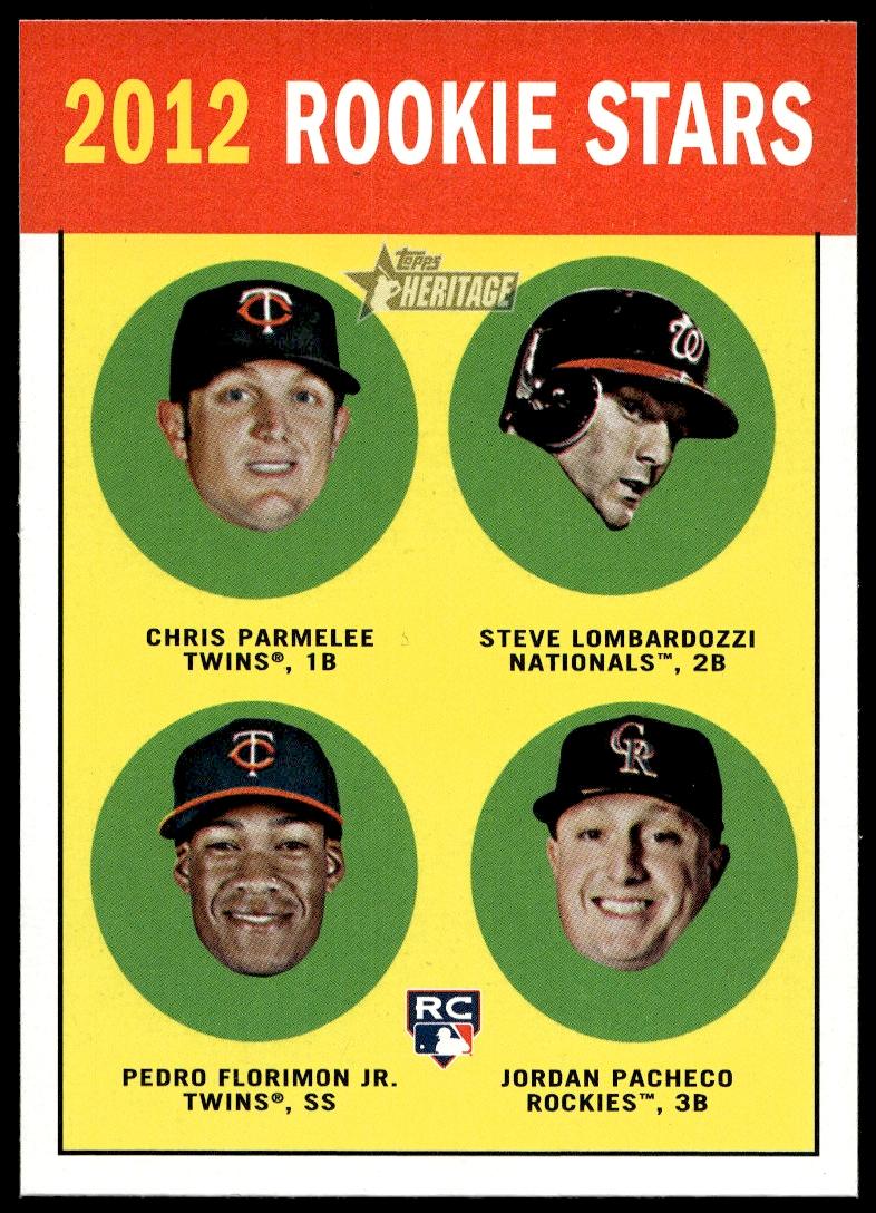 2012 Topps Heritage Chris Parmelee / Steve Lombardozzi / Pedro Florimon / Jordan Pacheco #135 (Front)