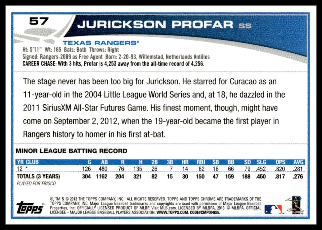 2013 Topps Chrome Jurickson Profar #57 (Back)