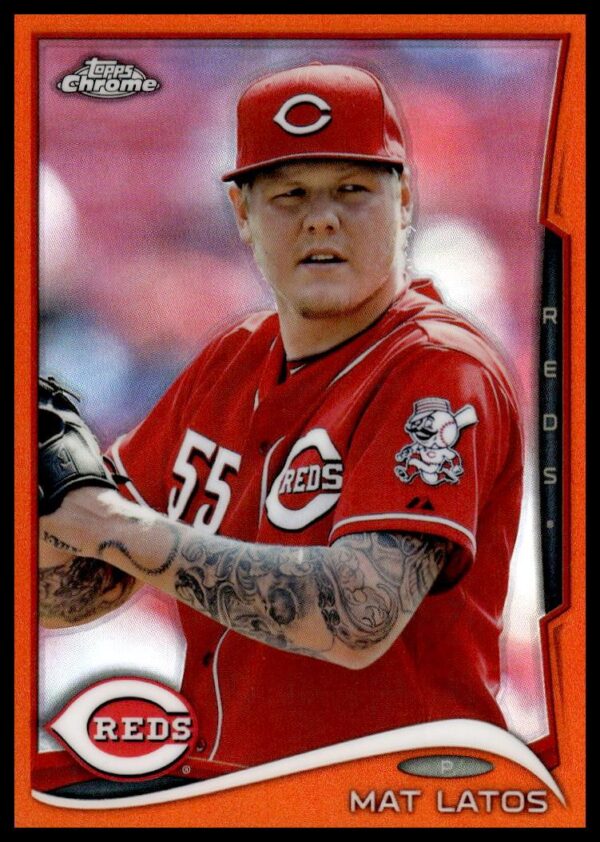2014 Topps Chrome Mat Latos Orange Refractor #72 (Front)