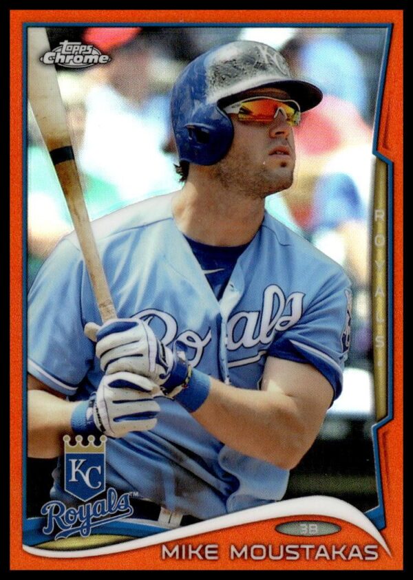 2014 Topps Chrome Mike Moustakas Orange Refractor #39 (Front)