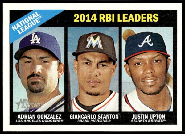 2015 Topps Heritage Justin Upton / Giancarlo Stanton / Adrian Gonzalez #219 (Front)