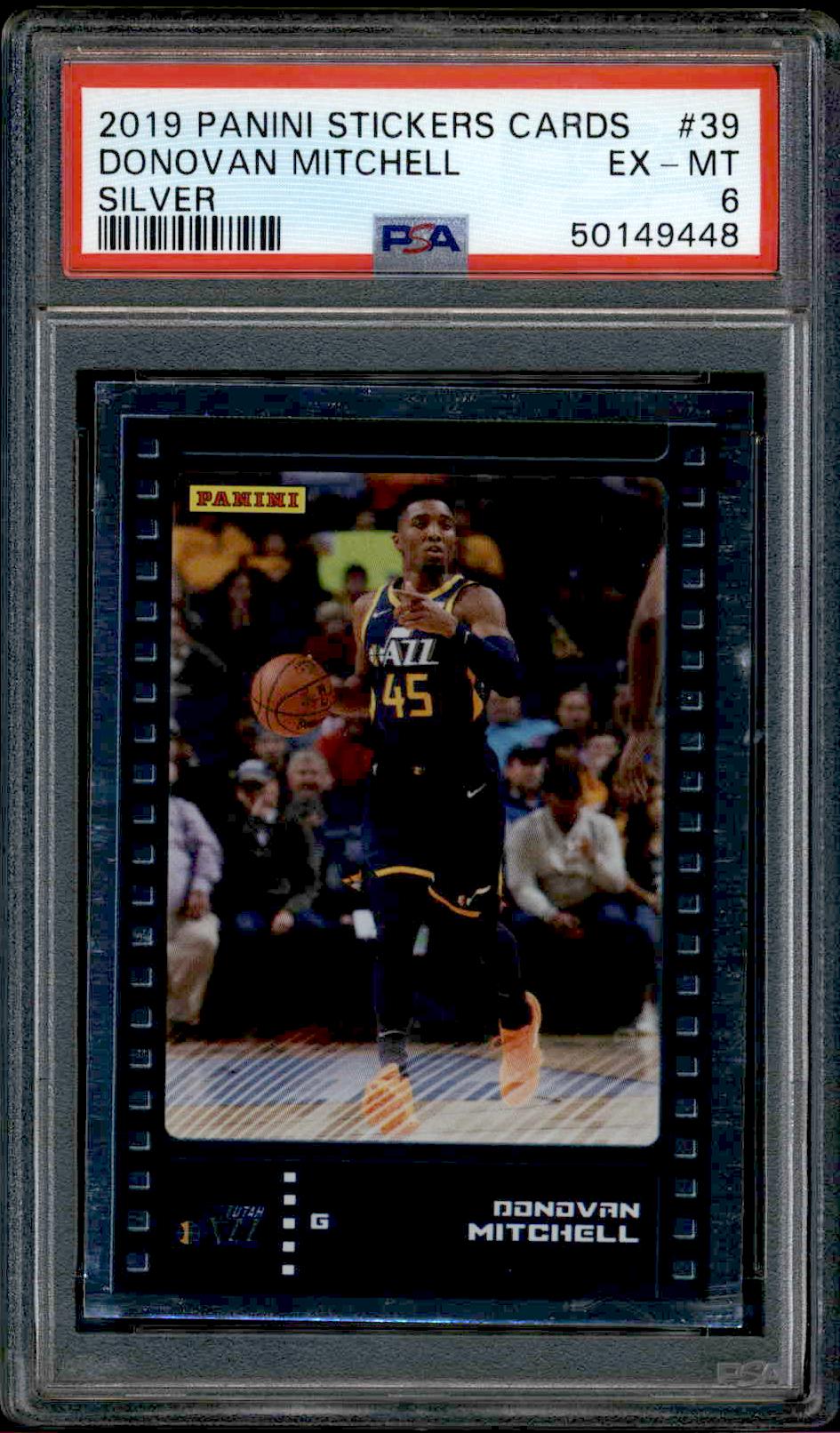 2019 Panini Stickers Cards Donovan Mitchell Silver #39 (PSA 6) (Front)