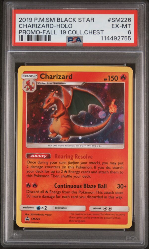 2019 Charizard Holo Promo Card #SM226, Sun & Moon, PSA 6, Fall Collector’s Chest.