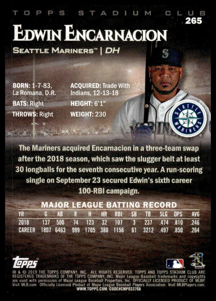 2019 Topps Stadium Club Edwin Encarnacion #265 (Back)