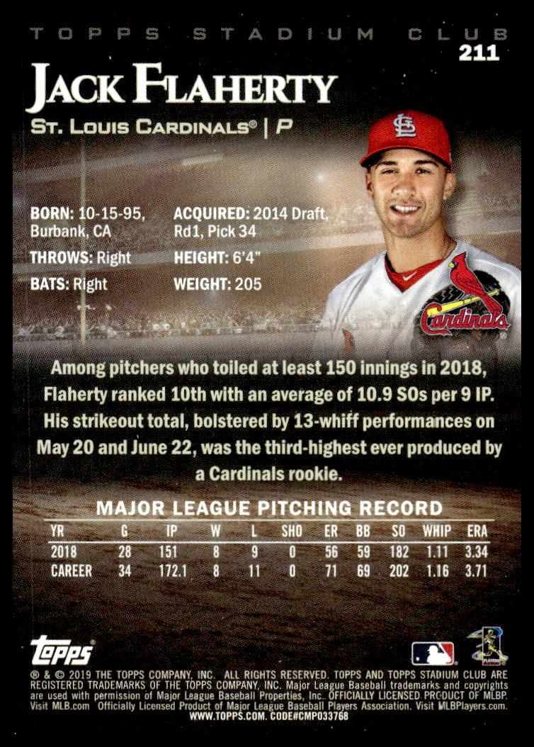 2019 Topps Stadium Club Jack Flaherty #211 (Back)