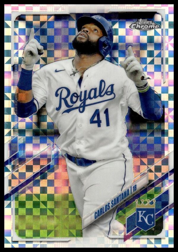 2021 Topps Chrome Carlos Santana X-Fractor #207 (Front)