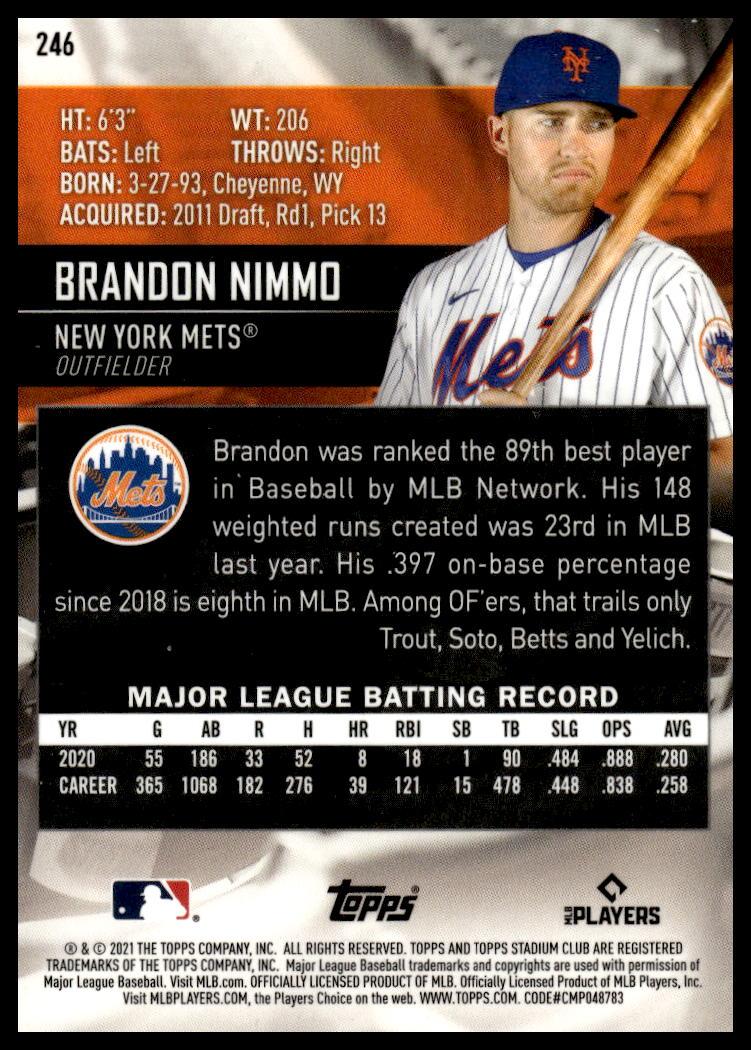 2021 Topps Stadium Club Chrome Brandon Nimmo #246 (Back)