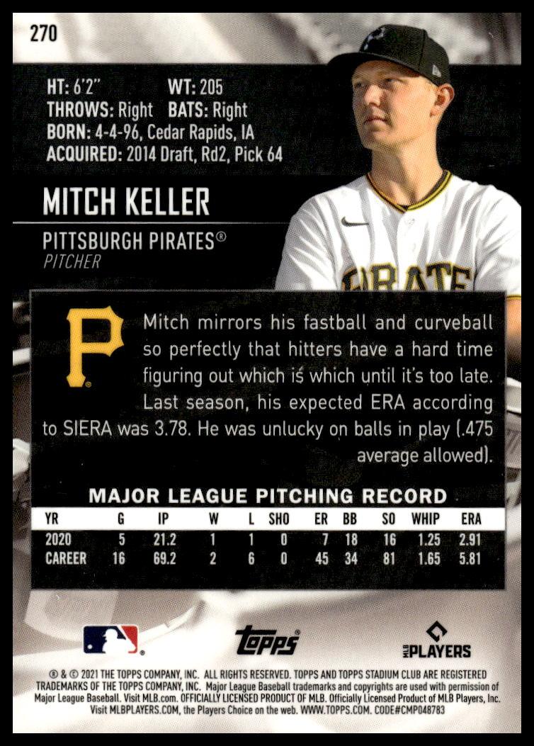 2021 Topps Stadium Club Chrome Mitch Keller #270 (Back)