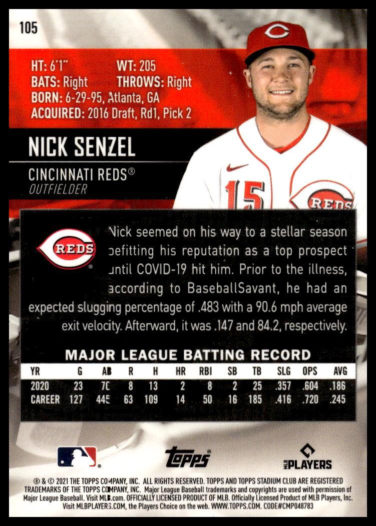 2021 Topps Stadium Club Chrome Nick Senzel #105 (Back)
