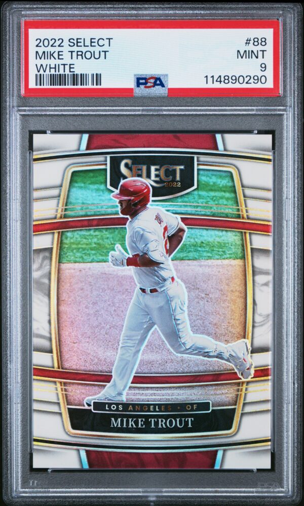 Mike Trout Panini Select 2022 Card White Parallel #88/50 PSA 9 Front View