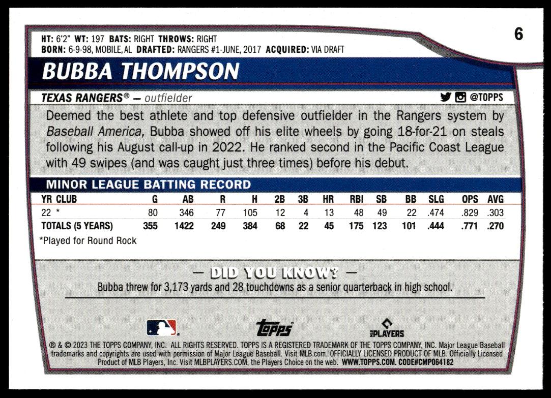 2023 Topps Big League Bubba Thompson #6 (Back)