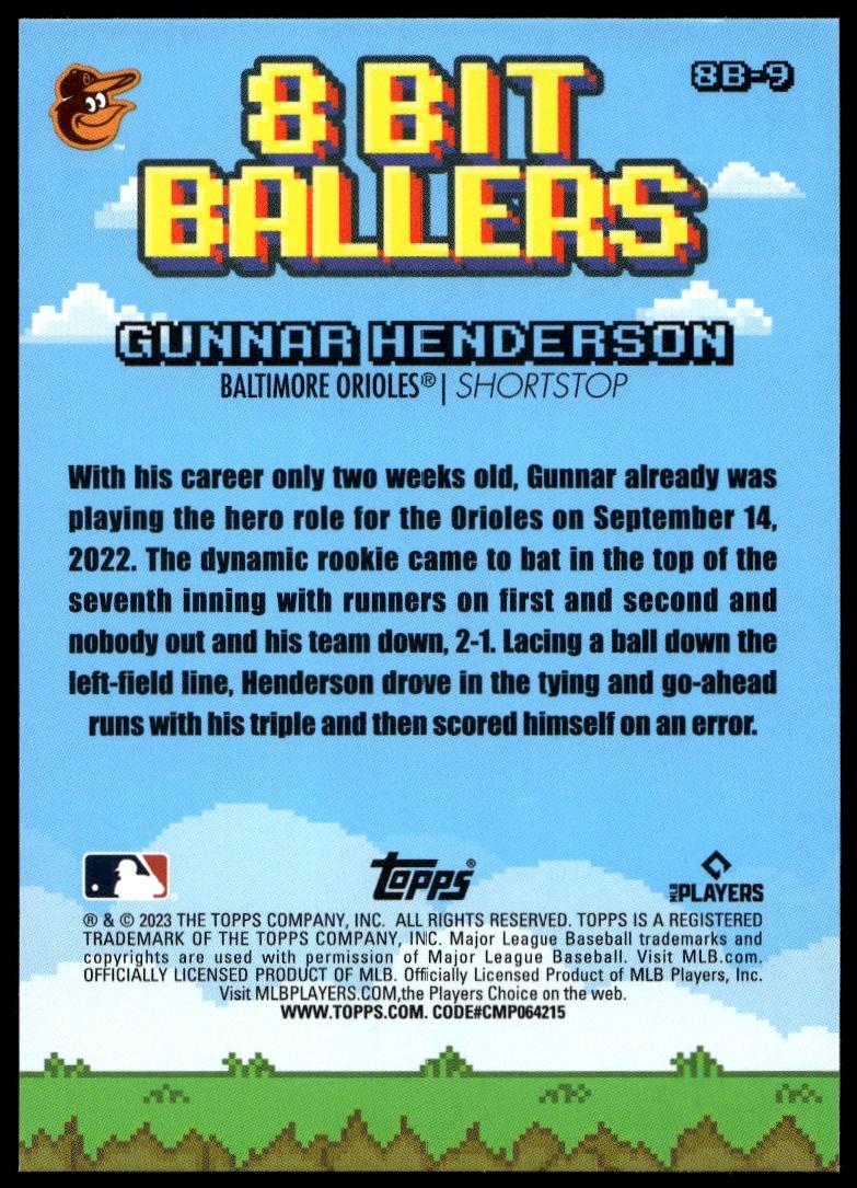 2023 Topps Big League Gunnar Henderson 8 Bit Ballers #8B-9 (Back)