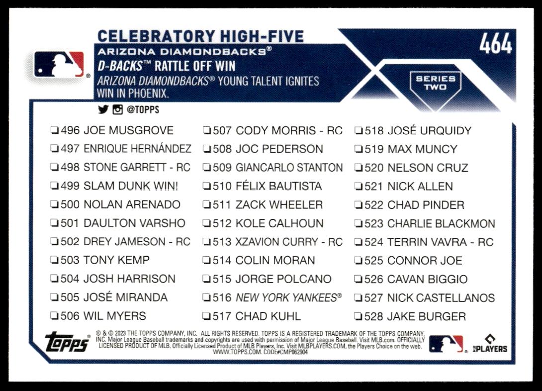 2023 Topps Series 2 Celebratory High-Five #464 (Back)