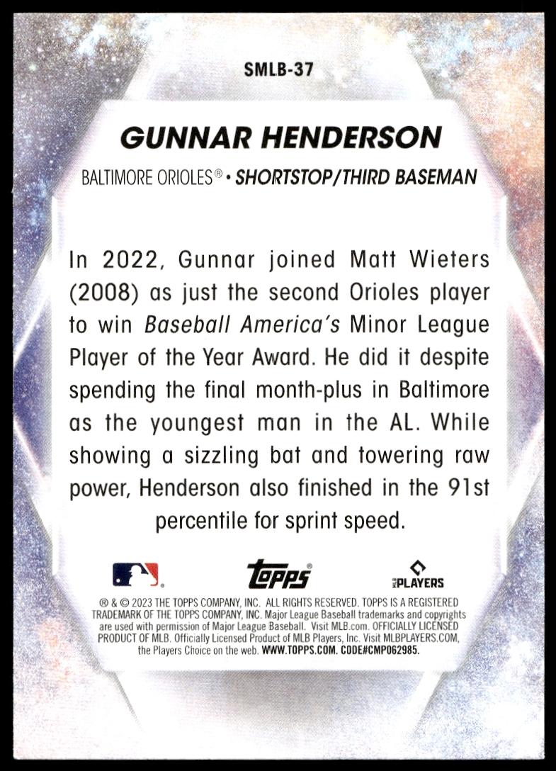 2023 Topps Series 2 Gunnar Henderson Stars of MLB #SMLB-37 (Back)