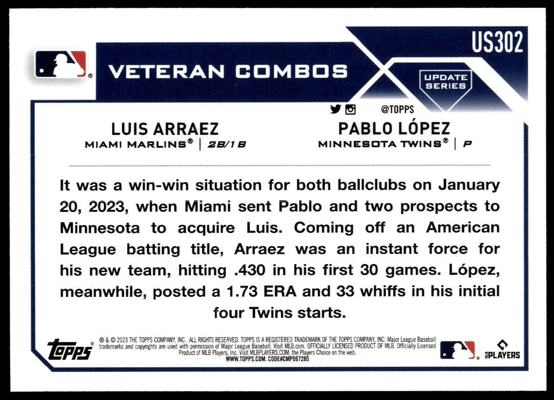 2023 Topps Update City Swap (Luis Arraez / Pablo Lopez) #US302 (Back)