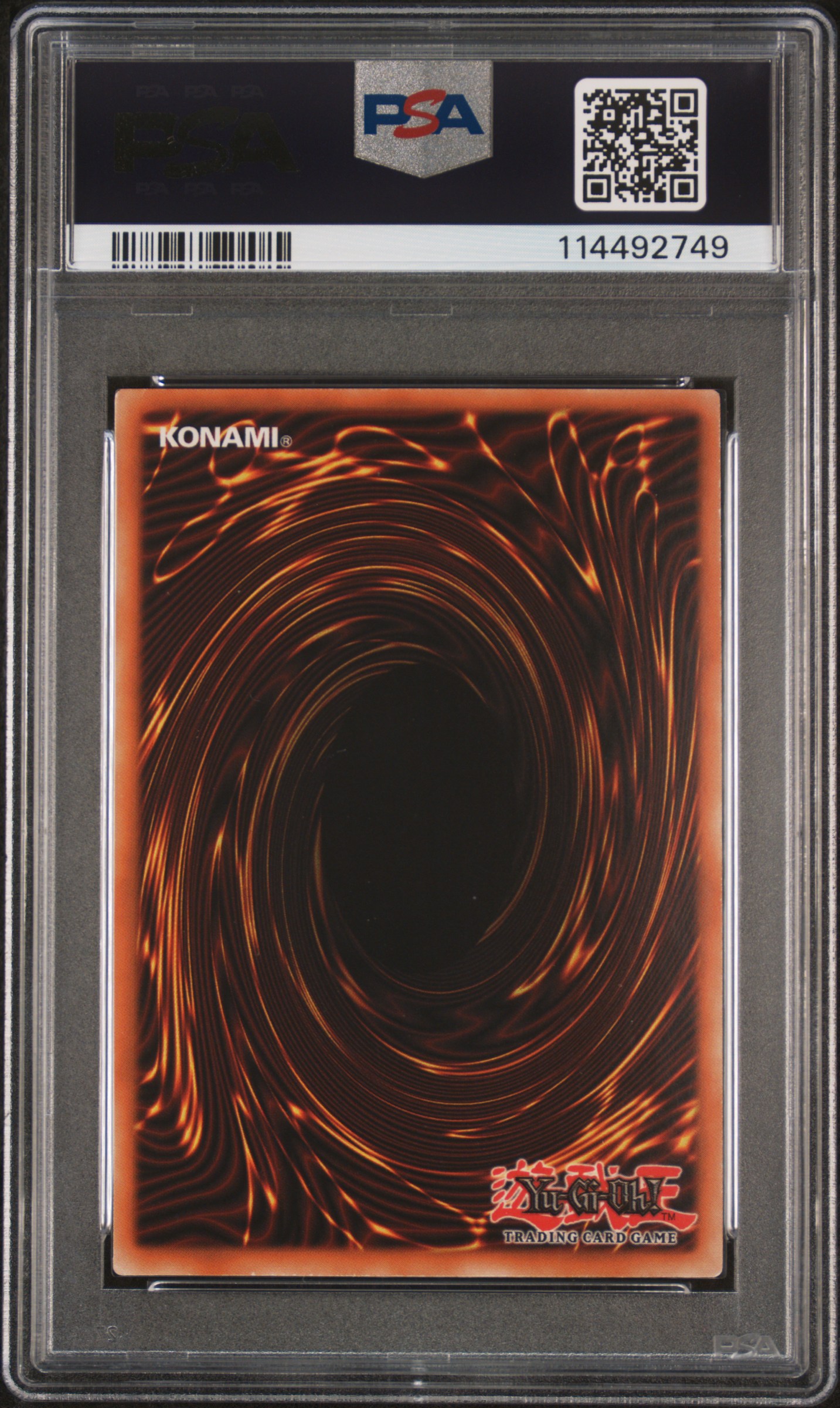 Back of 2023 Yu-Gi-Oh! Blue-Eyes White Dragon 25th Anniversary card, PSA 9 graded.