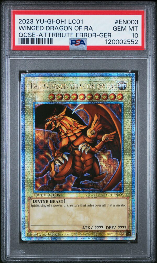 2023 Yu-Gi-Oh! Winged Dragon of Ra, 25th Anniversary, PSA 10, Error Card (GER Attribute).