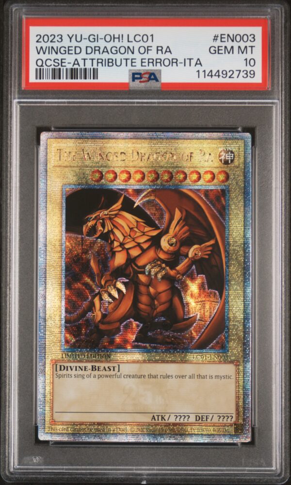 2023 Yu-Gi-Oh! Winged Dragon of Ra card, error edition, PSA 10, 25th Anniversary.