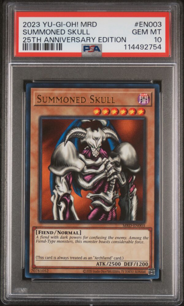 2023 Summoned Skull Yu-Gi-Oh! 25th Anniversary Card, PSA 10, Metal Raiders Edition.