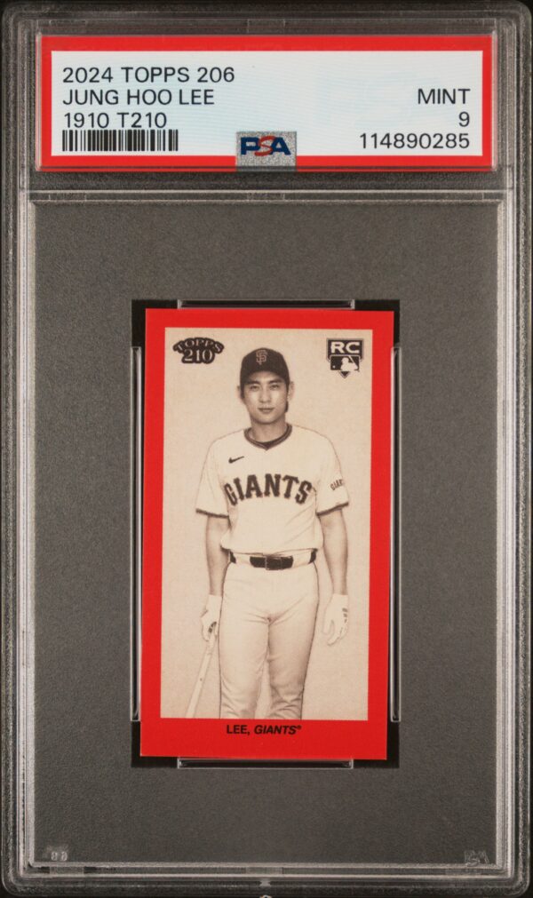 Jung Hoo Lee 2024 Topps 206 trading card, PSA 9, vintage design front view.