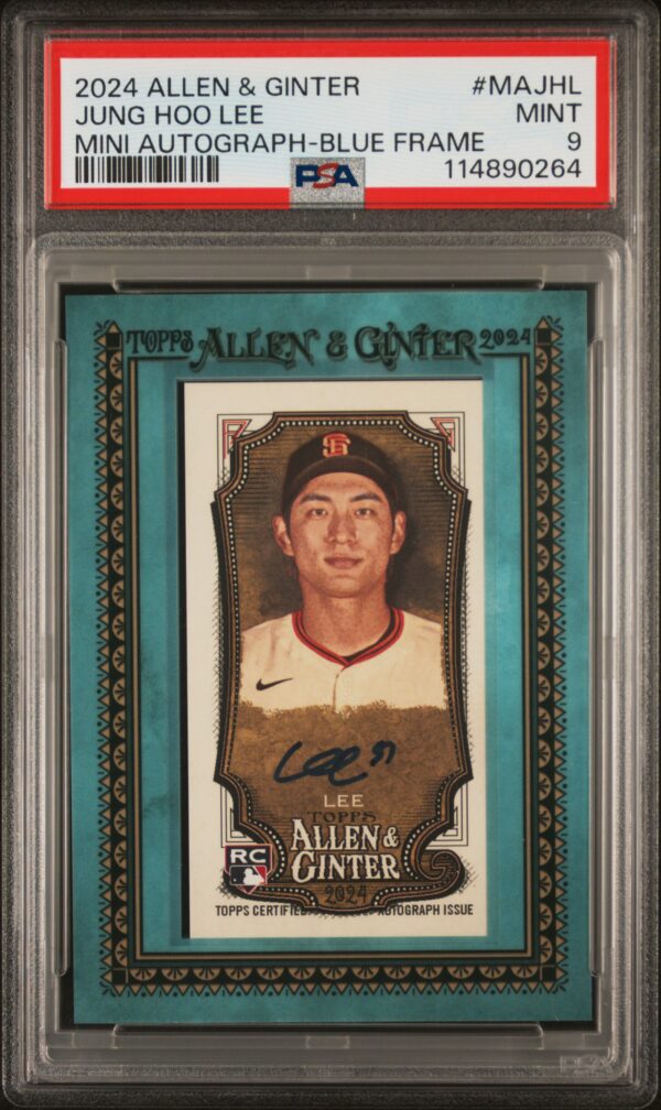 2024 Topps Allen & Ginter Jung Hoo Lee Blue Frame Autograph Card, PSA 9 Graded.