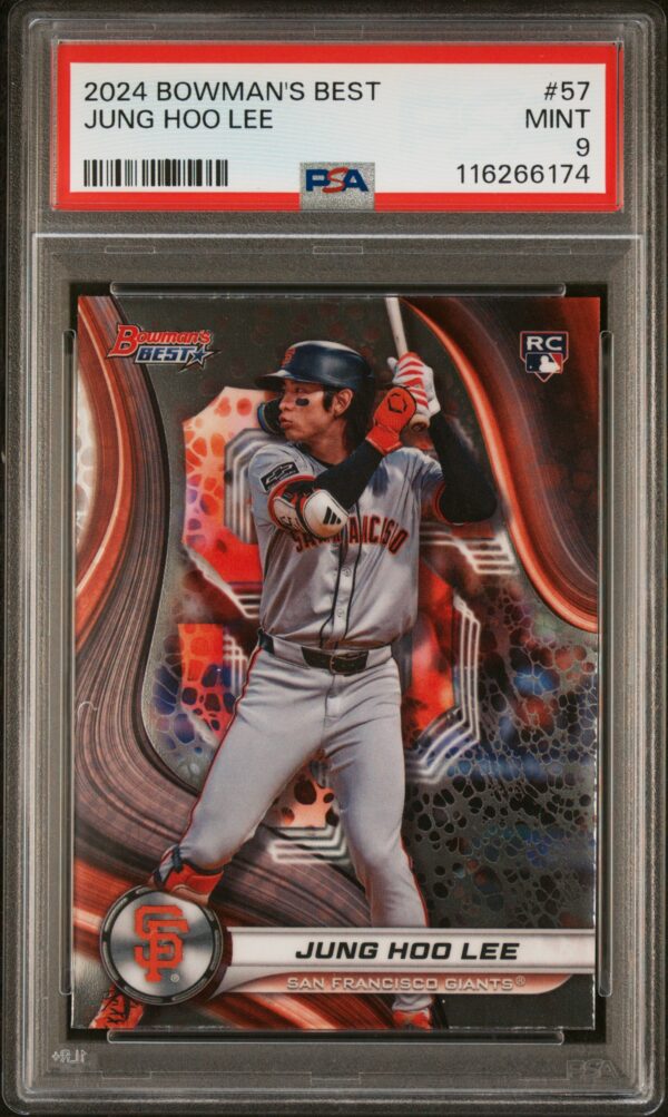 2024 Topps Bowmans Best Jung Hoo Lee card, graded PSA 9, front view.