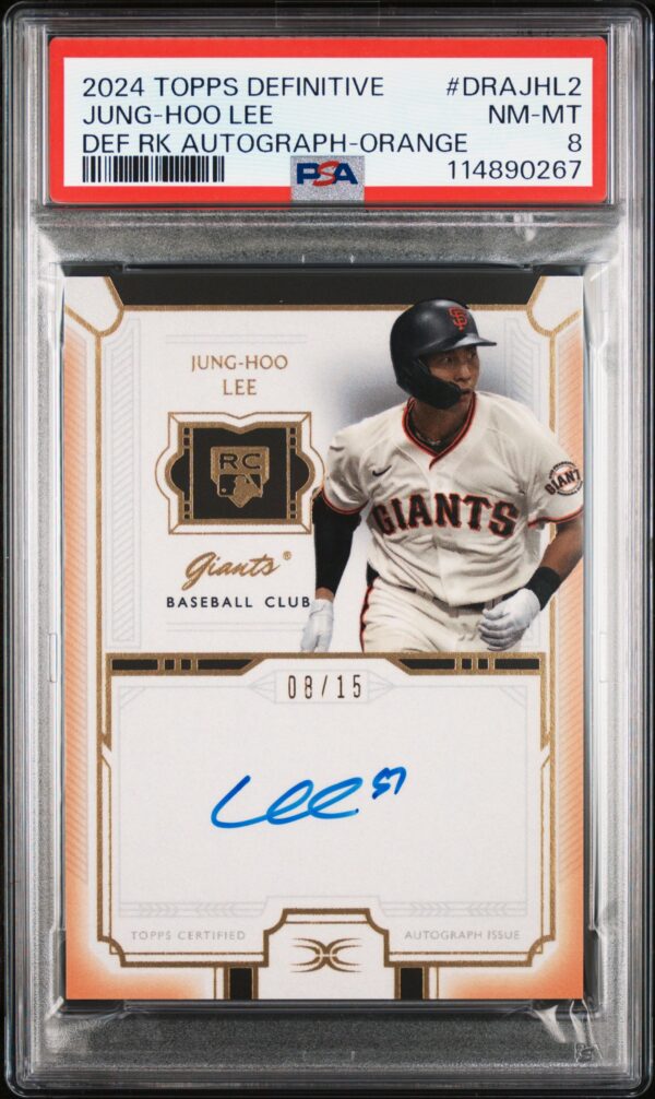 2024 Topps Jung-Hoo Lee Rookie Autograph Card, Orange Parallel, PSA 8, Limited Edition.