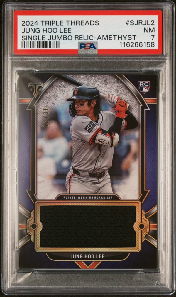 2024 Topps Jung Hoo Lee Amethyst Relic Card, Limited to 36, PSA 7.