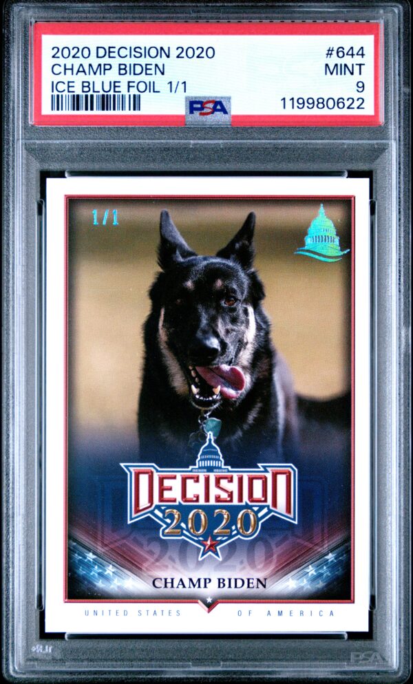 2020 Leaf Decision Champ Biden Capitol Ice Blue Foil #644 (/1) (PSA 9) (Front)