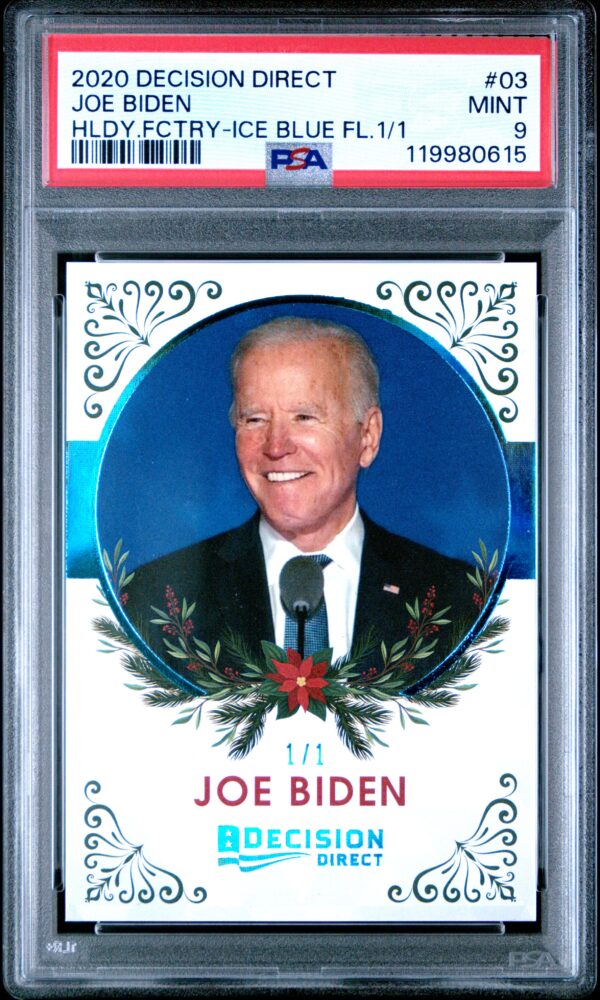 2020 Leaf Decision Direct Joe Biden Holiday Factory Ice Blue Foil #03 (PSA 9) (Front)