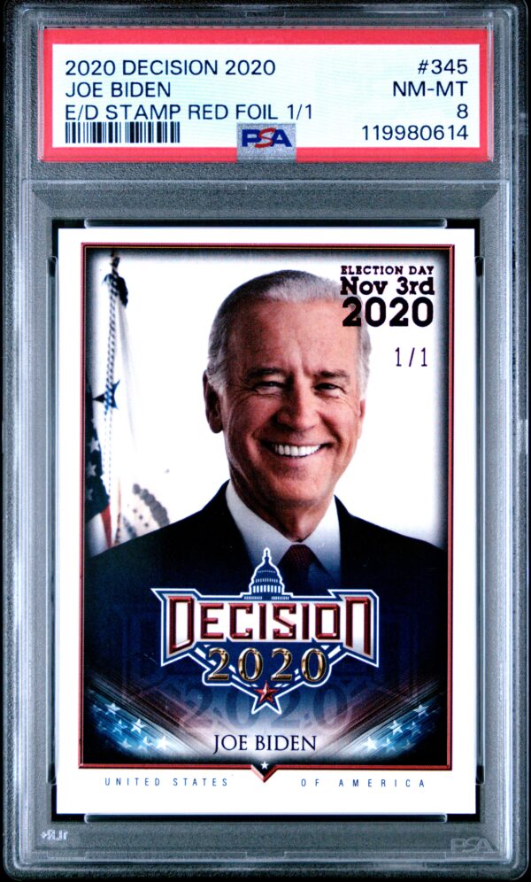 2020 Leaf Decision Joe Biden Election Day Stamp Red Foil #345 (/1) (PSA 8) (Front)