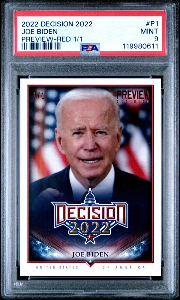 2022 Leaf Decision Joe Biden Preview Red #P1 (/1) (PSA 9) (Front)