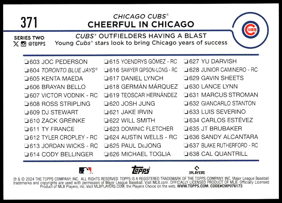 2024 Topps Series 2 Cheerful In Chicago #371 (Back)