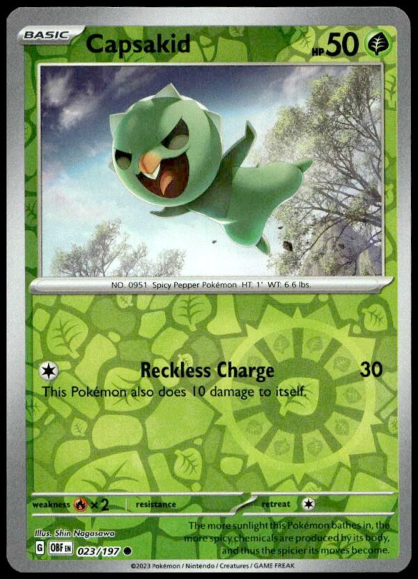2023 Pokémon Scarlet & Violet - Obsidian Flames Capsakid Reverse Holo #023/197 (Front)