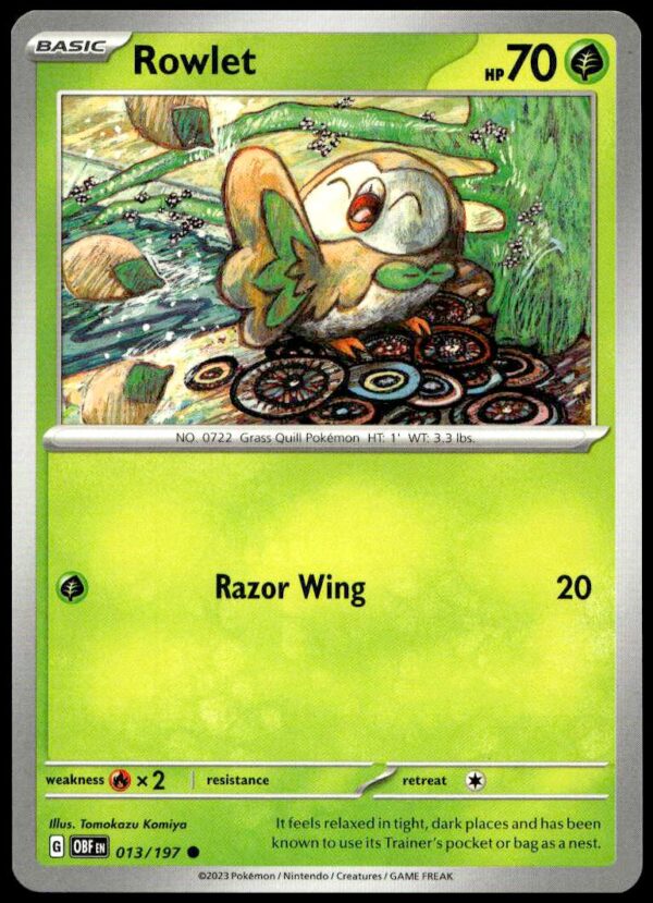 2023 Pokémon Scarlet & Violet - Obsidian Flames Rowlet #013/197 (Front)