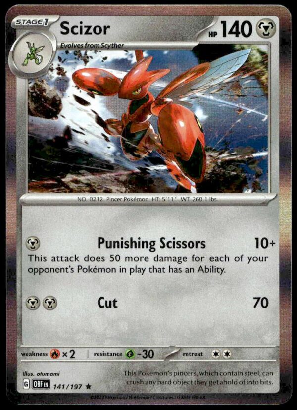 2023 Pokémon Scarlet & Violet - Obsidian Flames Scizor Holo #141/197 (Front)